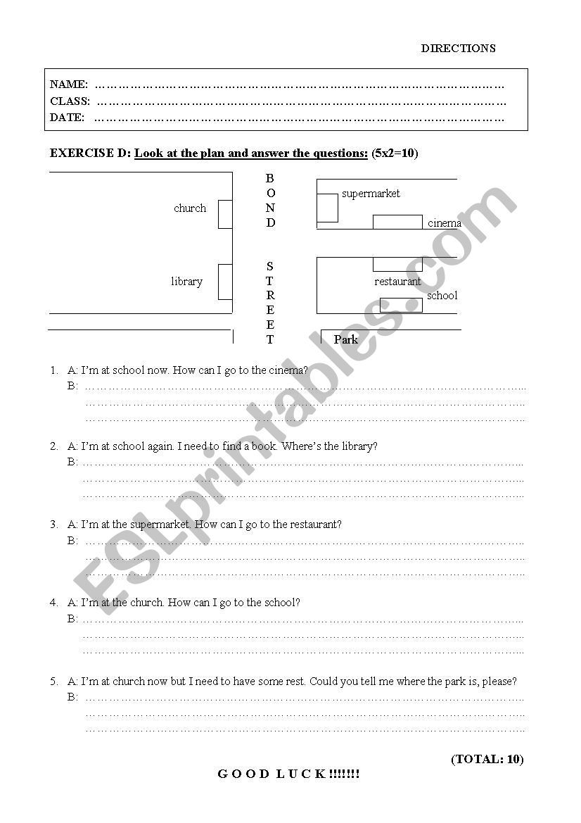 Giving directions  worksheet