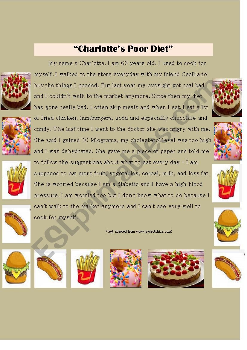 CharlotteÂ´s Poor Diet  worksheet