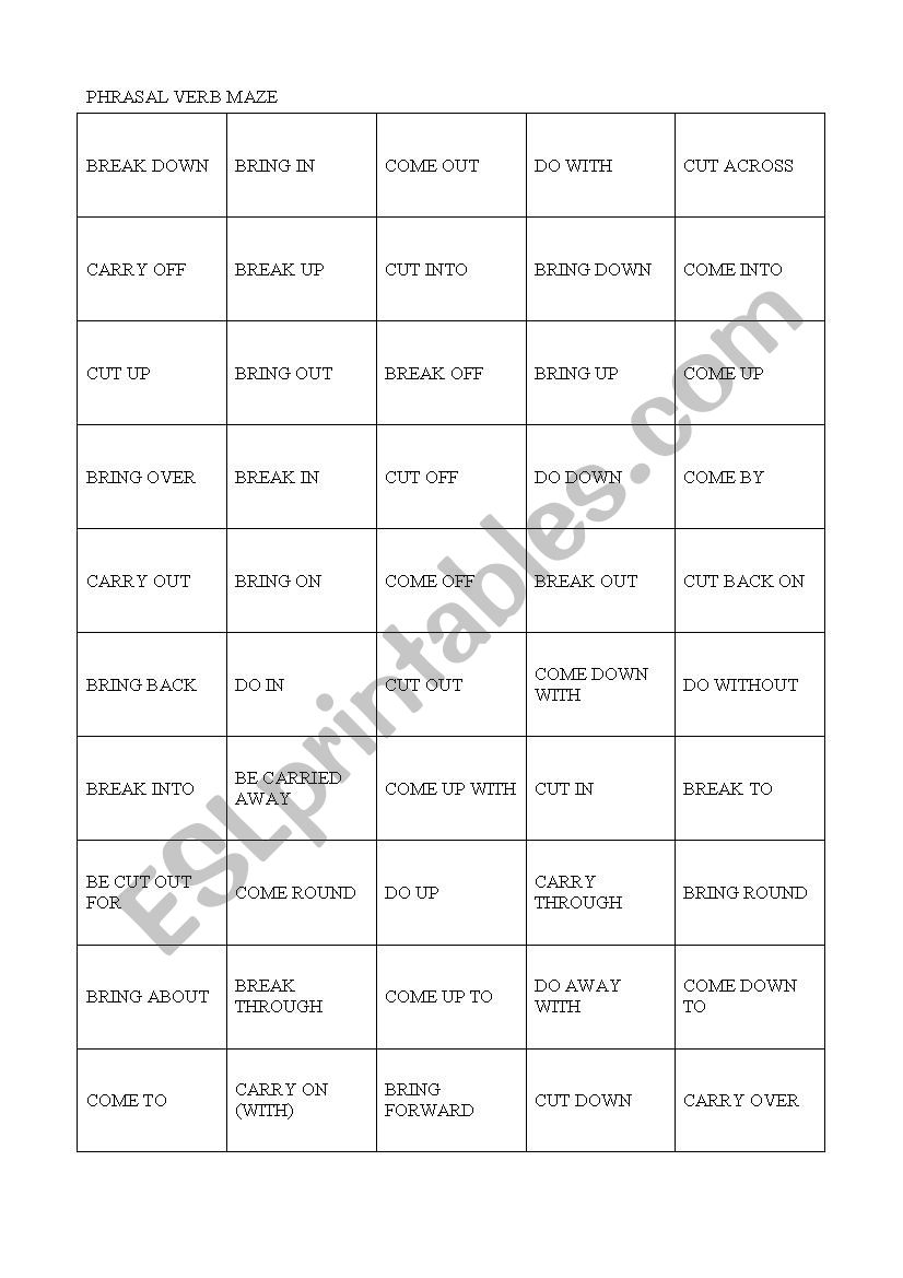 phrasal verb maze worksheet