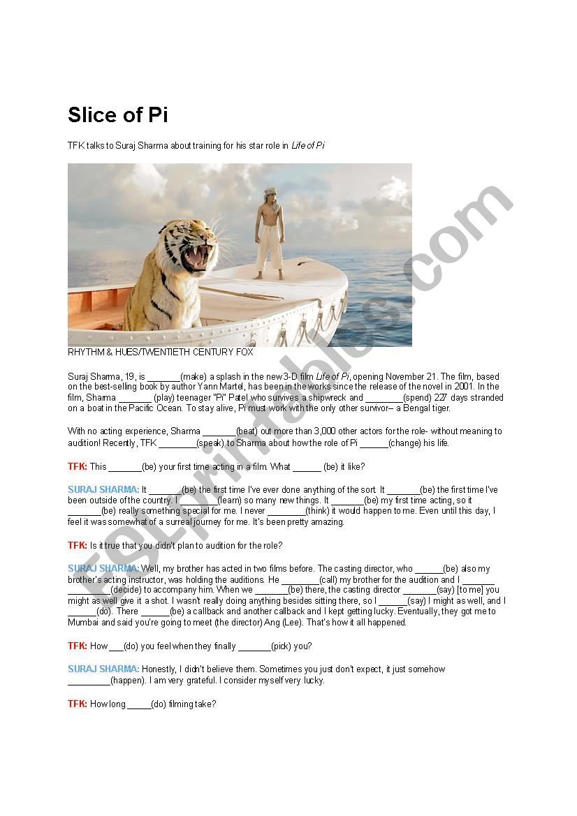 movie Life of Pi worksheet