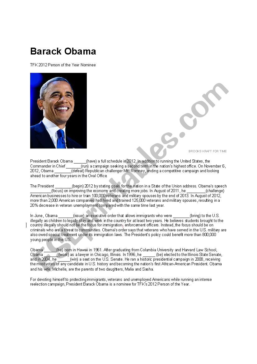president Barrack Obama worksheet