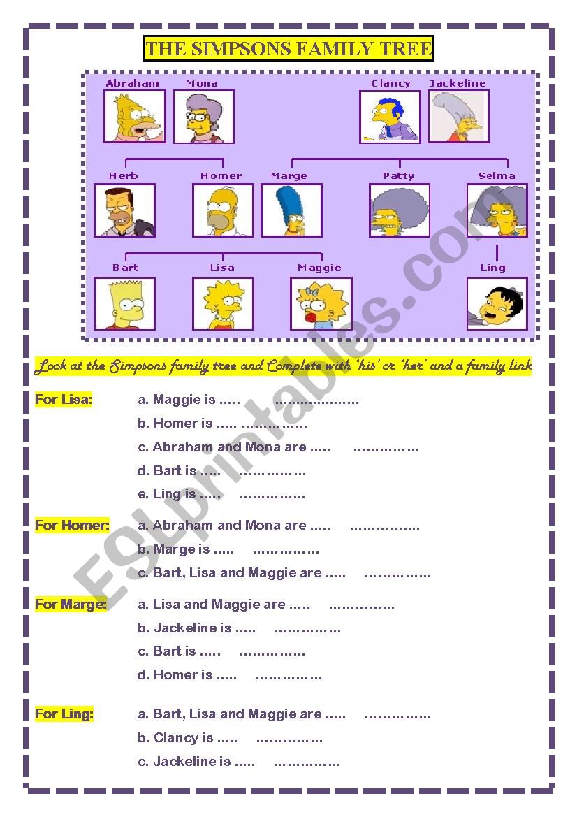 The Simpsons family tree worksheet