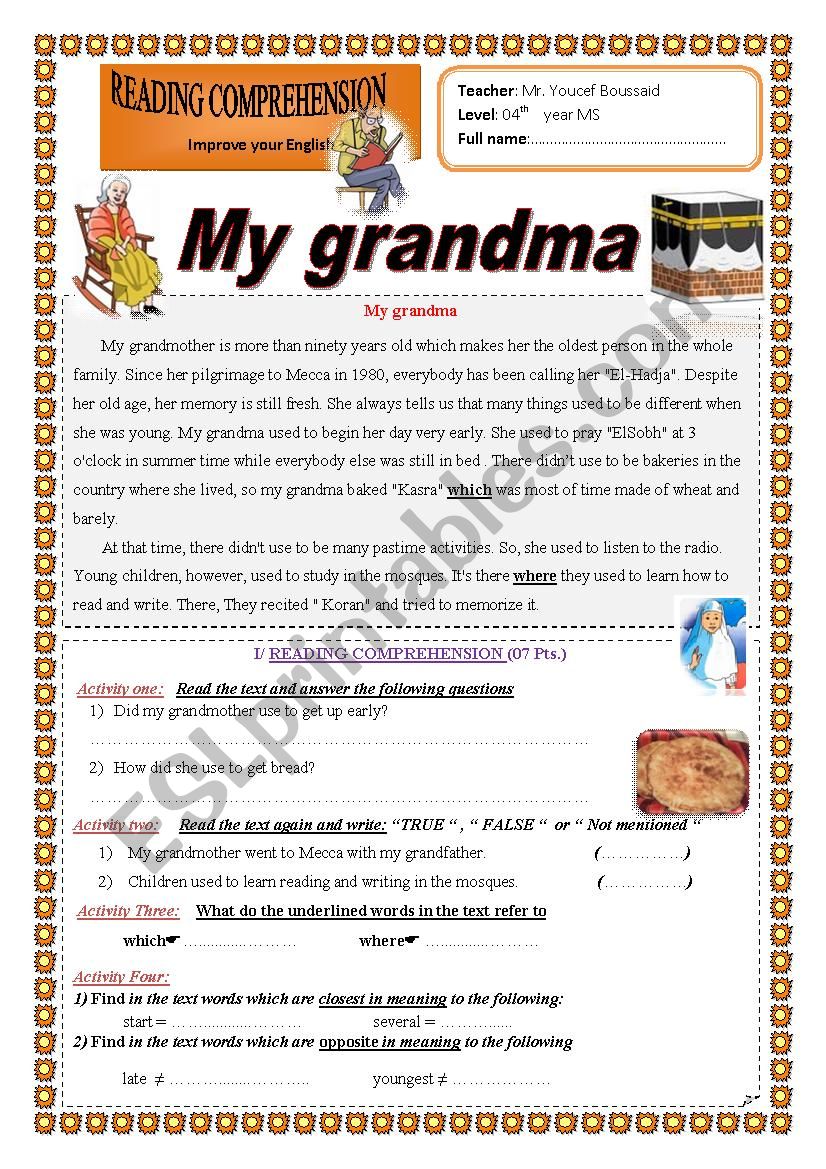 My grandma worksheet