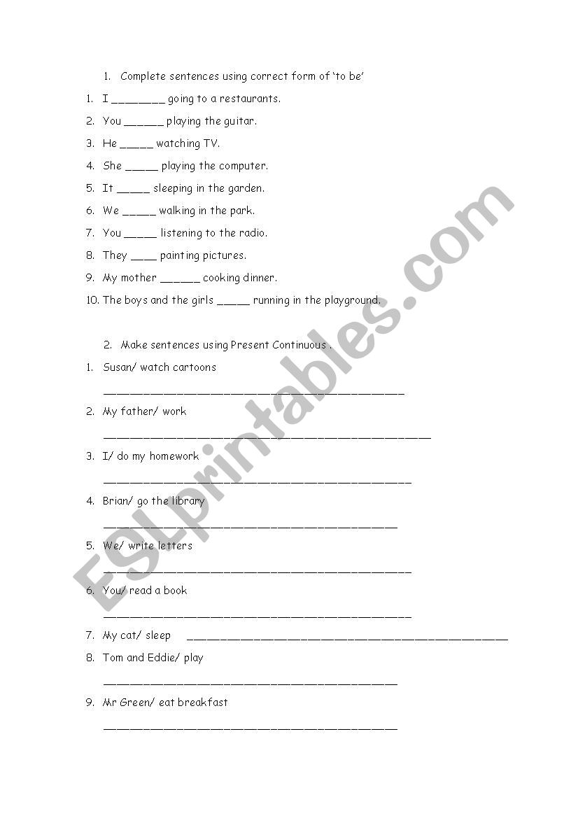 present continuous  worksheet