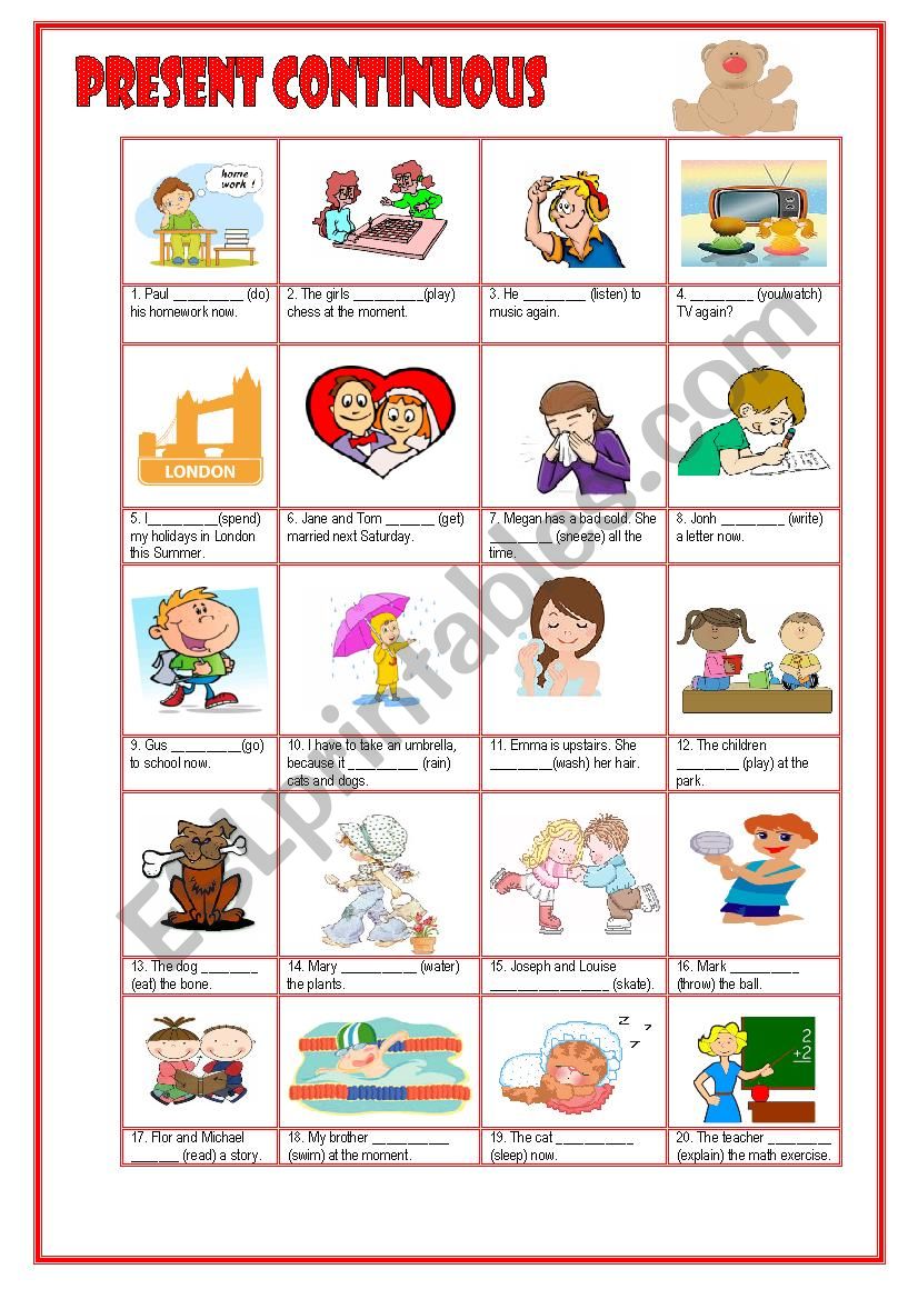 Present continuous worksheet