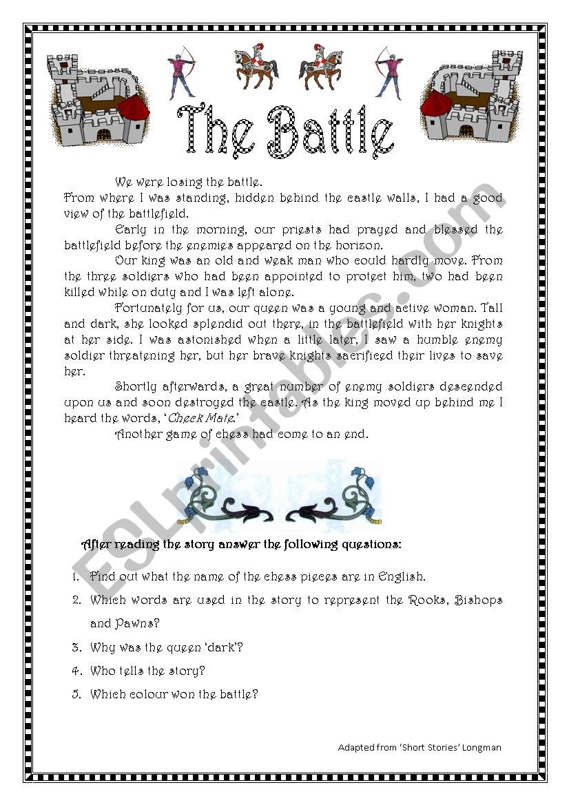 Narrative tenses. The battle worksheet