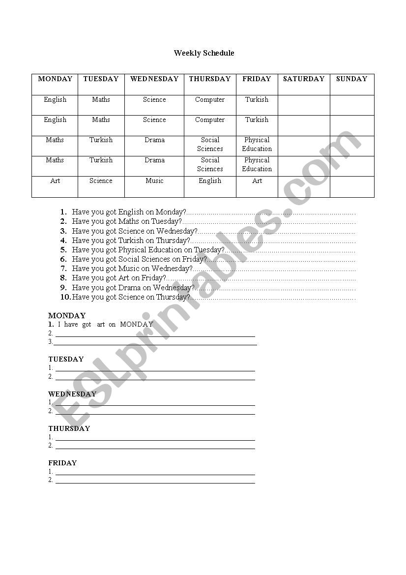 lessons worksheet