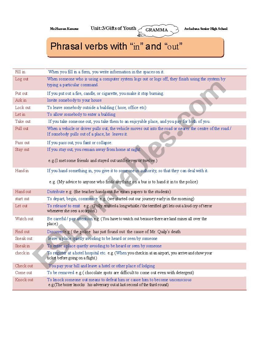 phrasal verbs-IN-OUT  worksheet