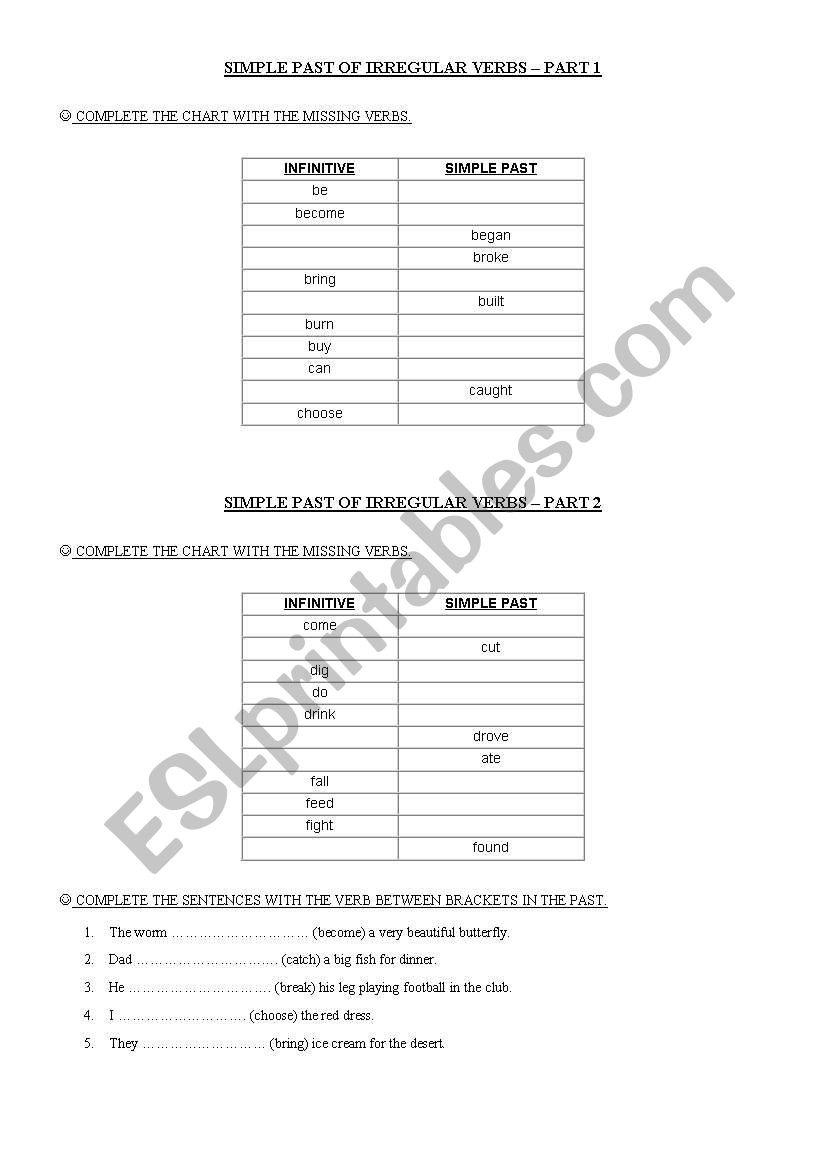 Irregular verbs worksheet