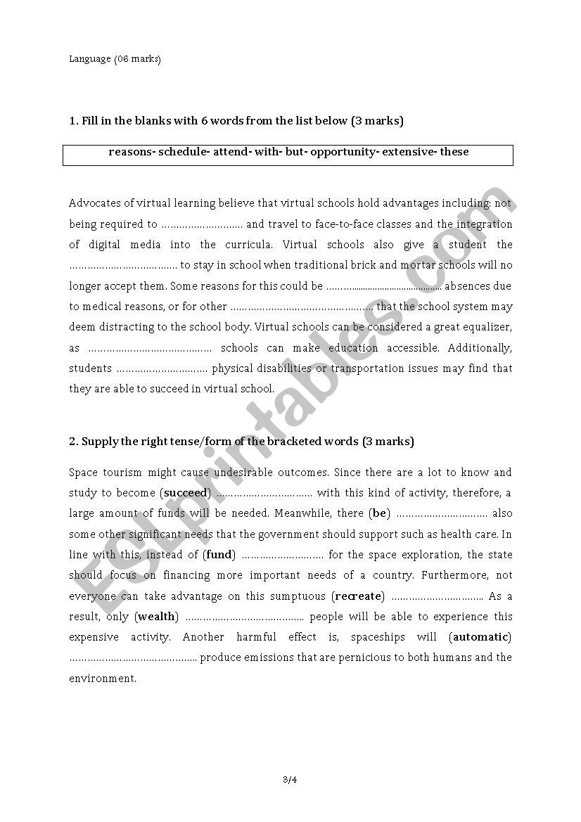 Language activities worksheet