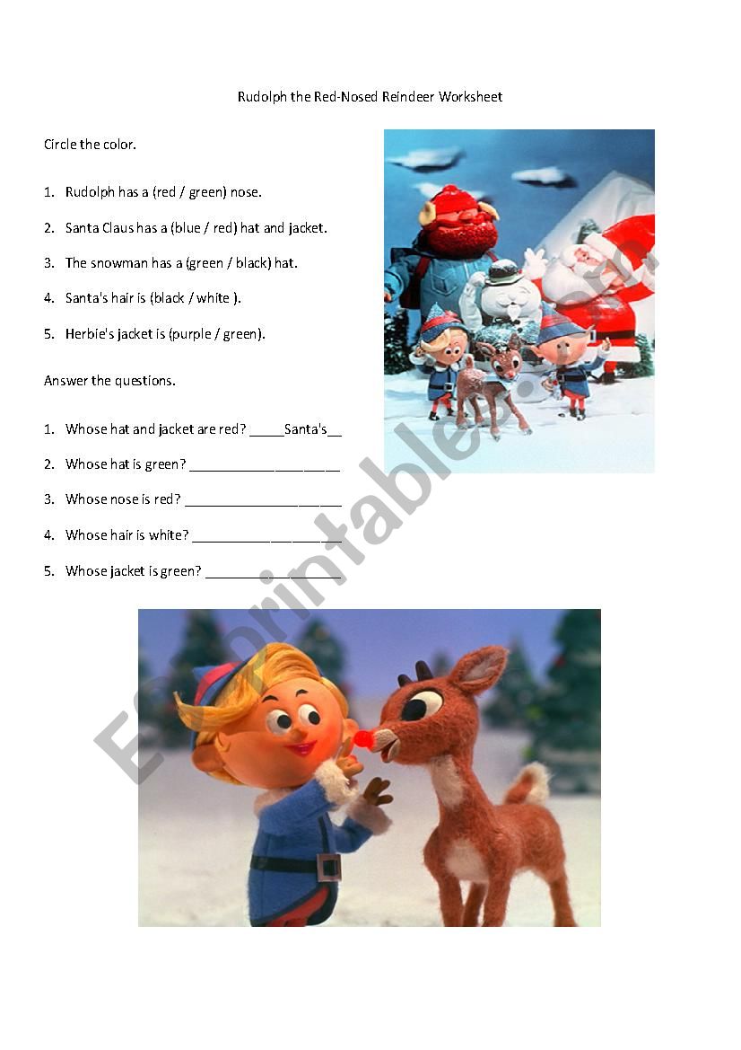 Rudolph the Red-Nosed Reindeer Worksheet