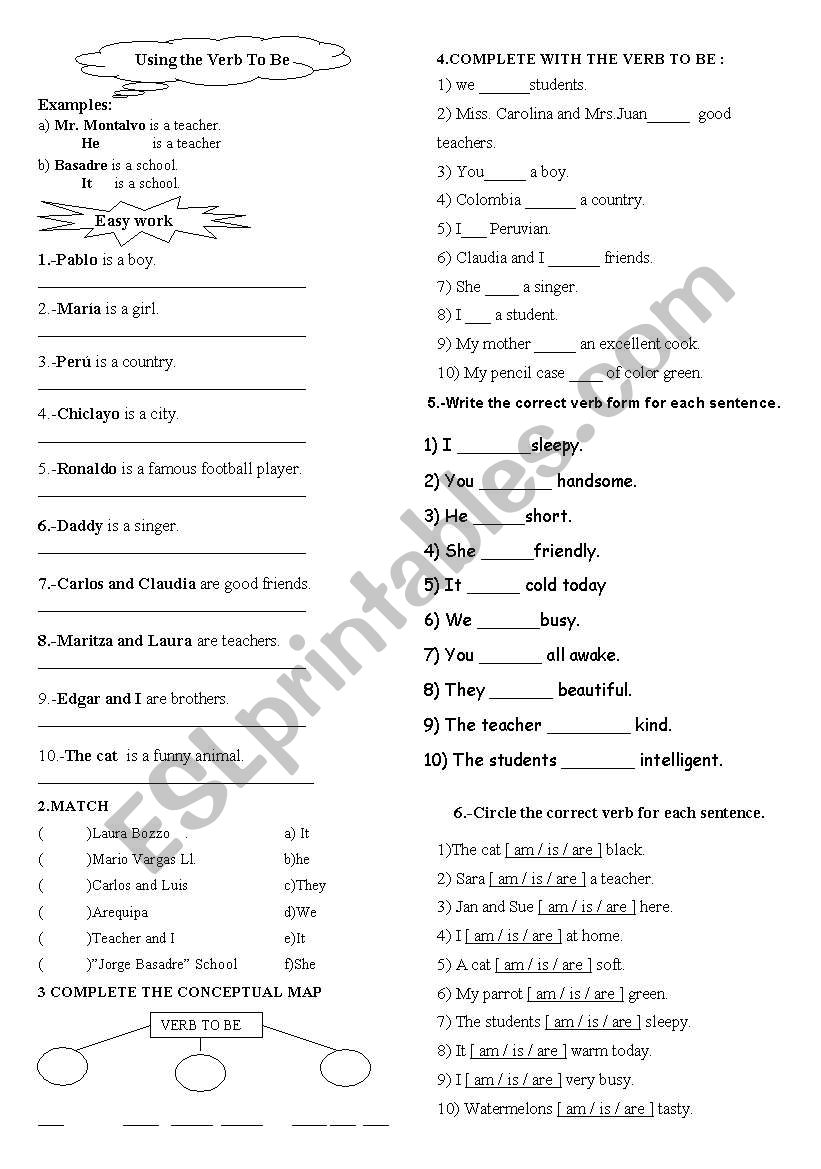 Using the verb to be worksheet