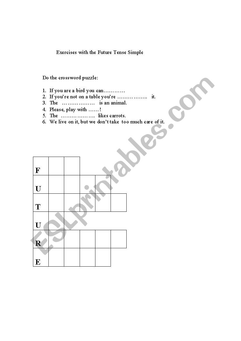 Crossword Puzzle-future worksheet