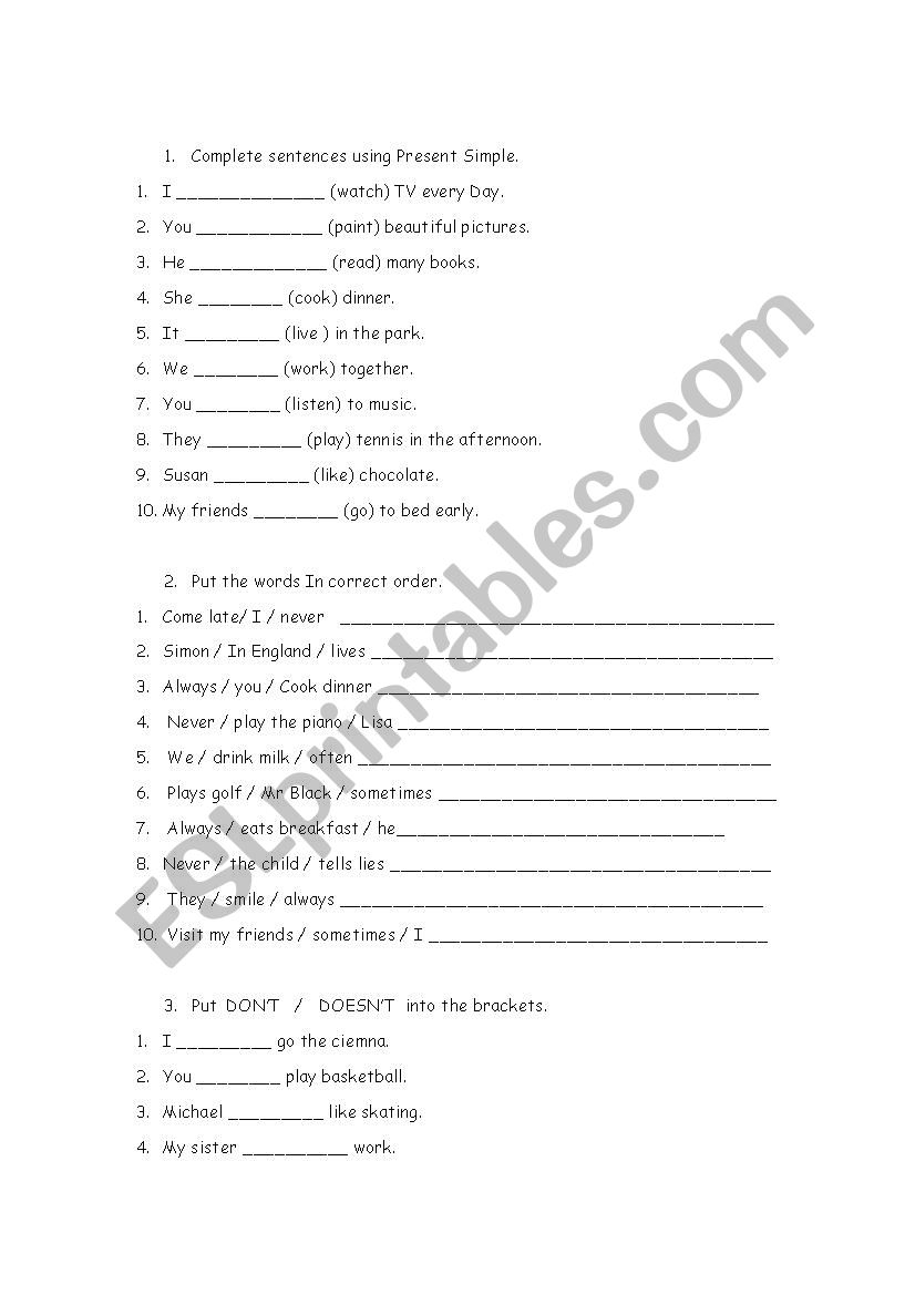 present simple exercises worksheet