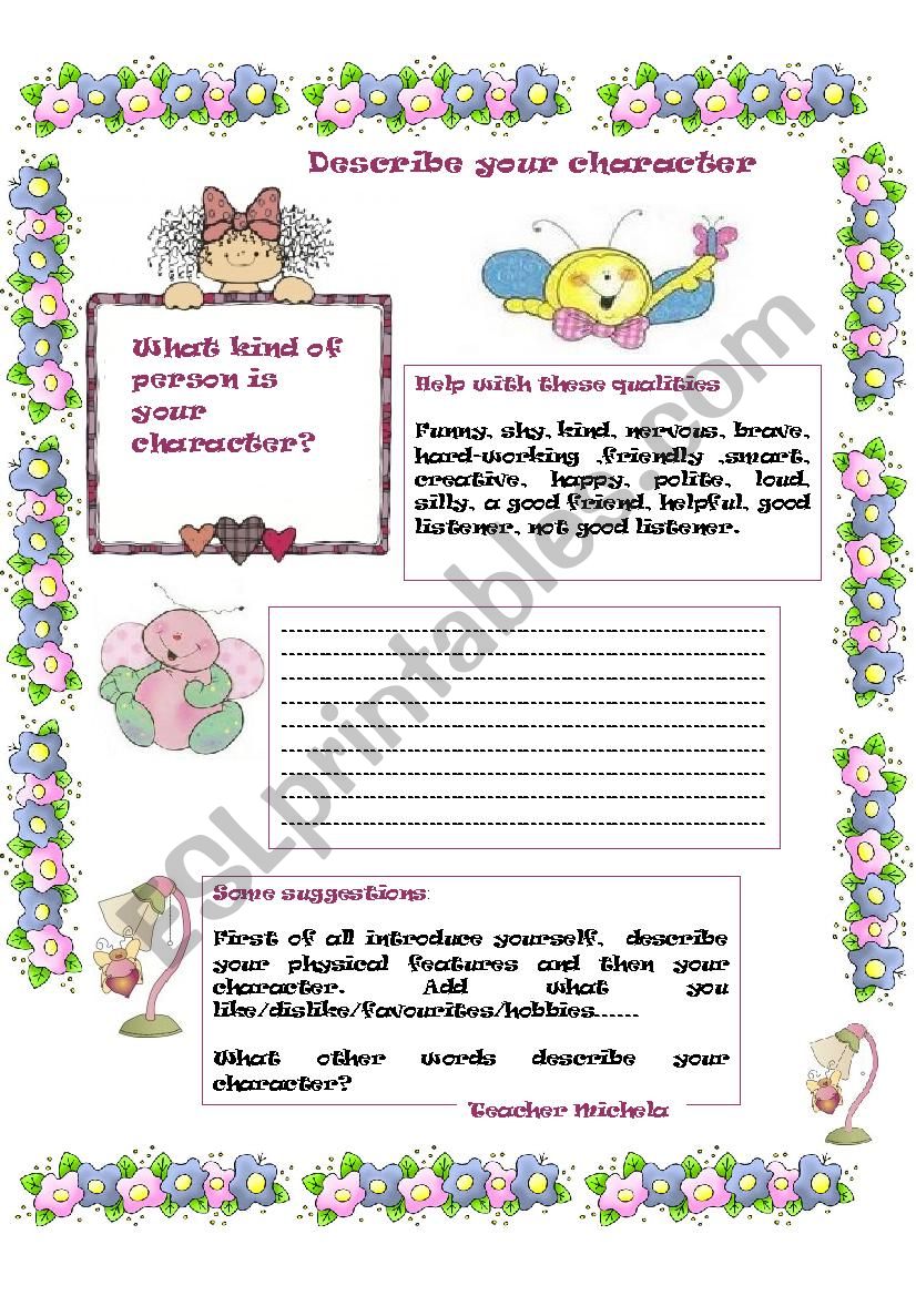 Describe your character worksheet