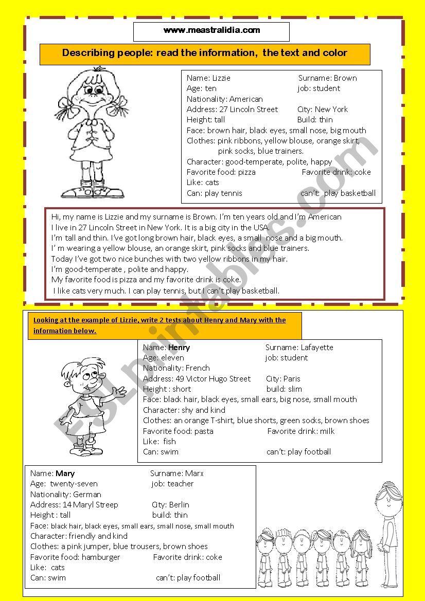 describing people worksheet