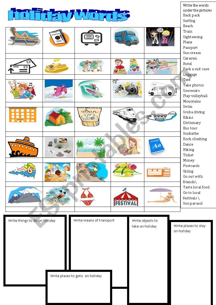 holiday words  worksheet