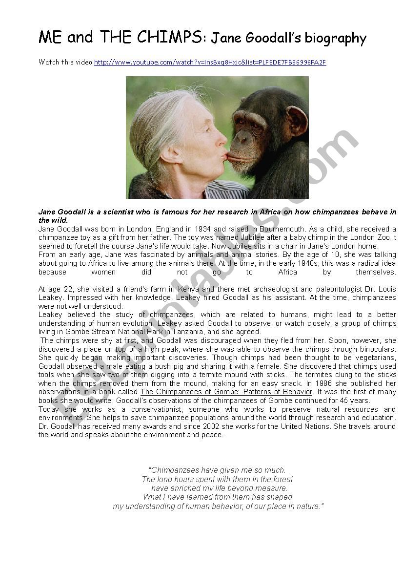 Me and the Chimps: Jane Goodalls biography