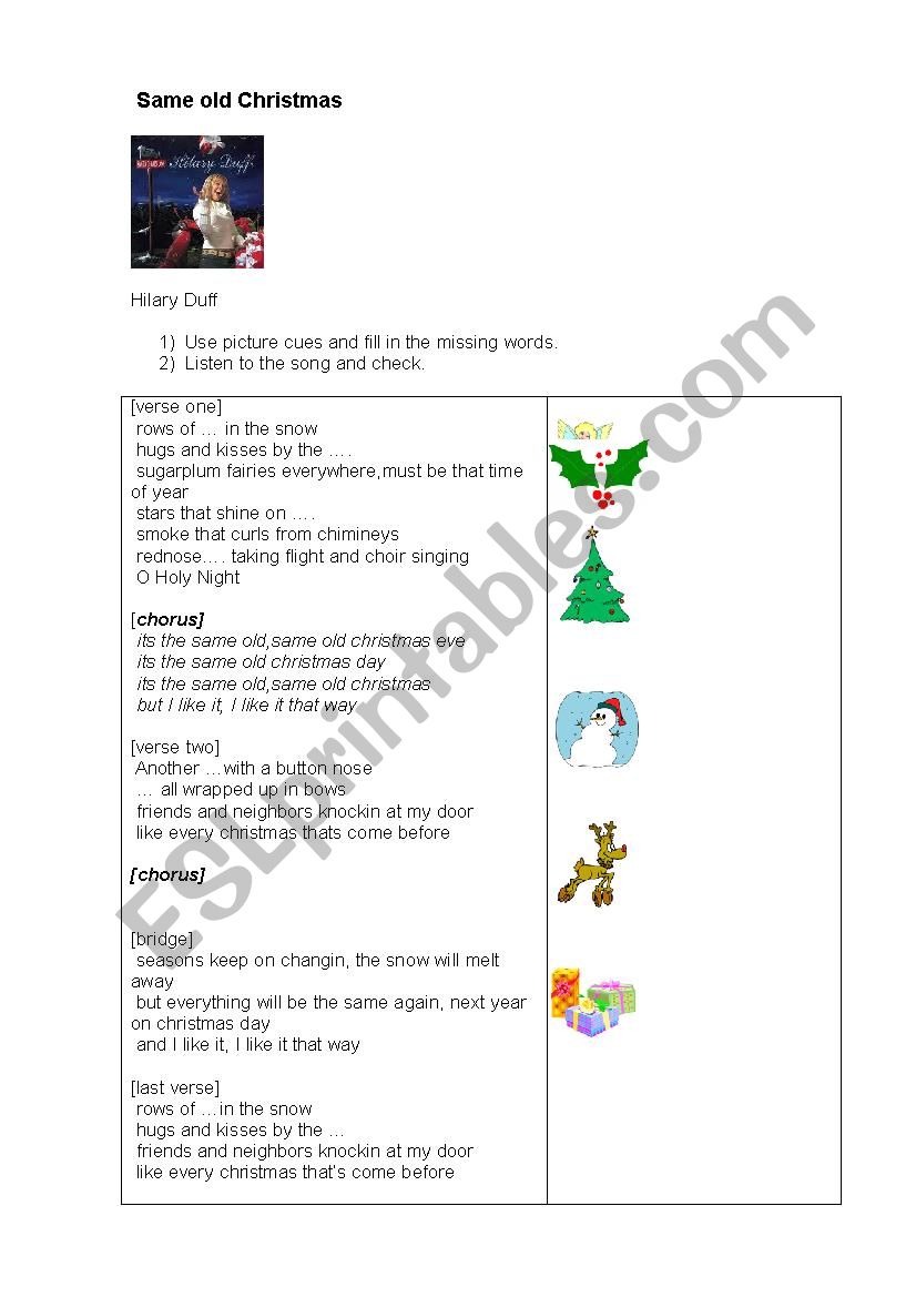 Same old christmas worksheet