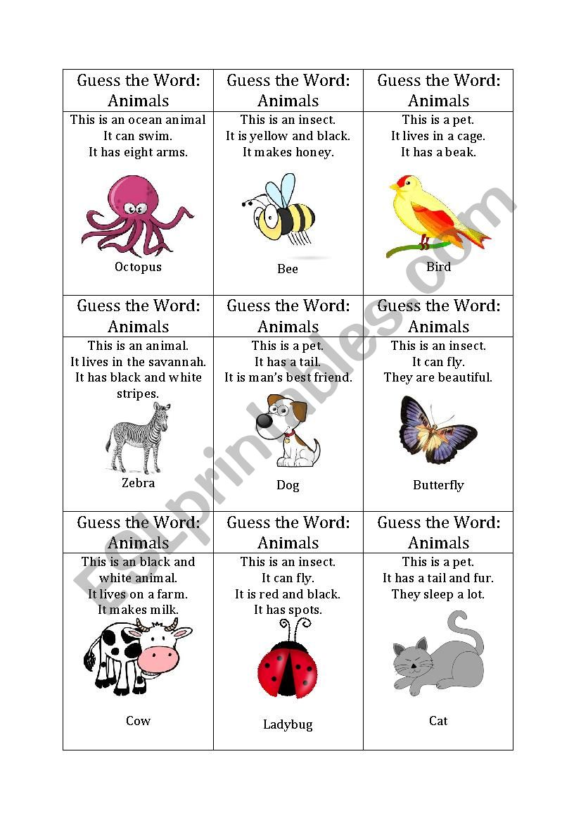 Guess the word game worksheet