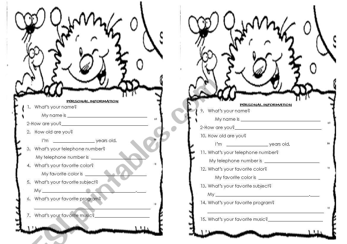 Personal information worksheet