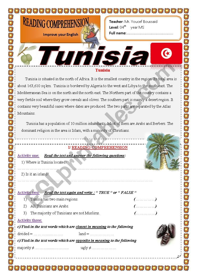 Tunisia worksheet