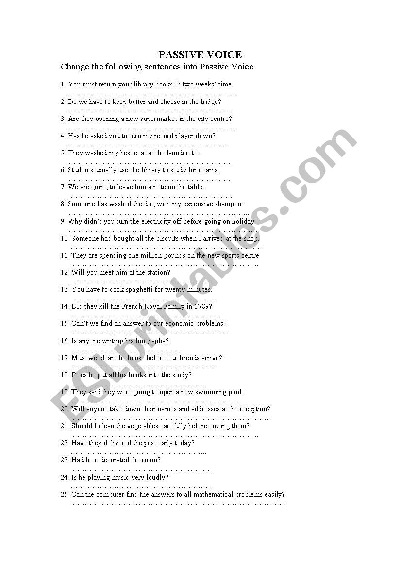 Passive Voice worksheet