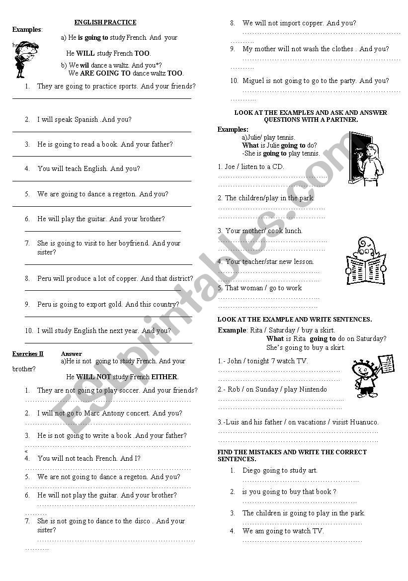 will and going to worksheet