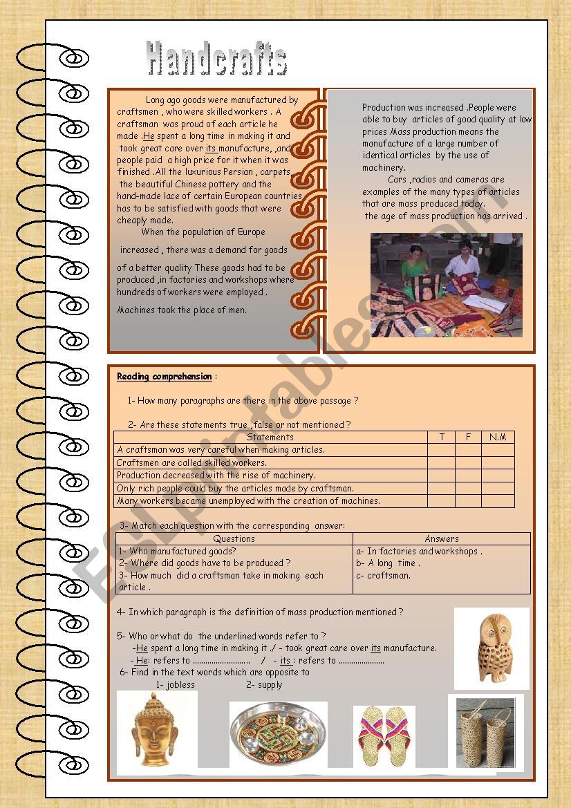 handcrafts  worksheet