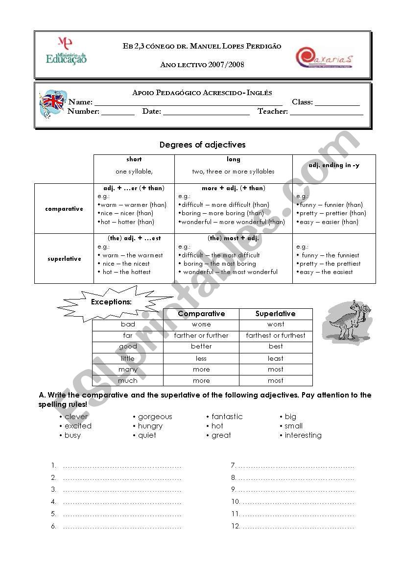 Degrees of adjectives worksheet