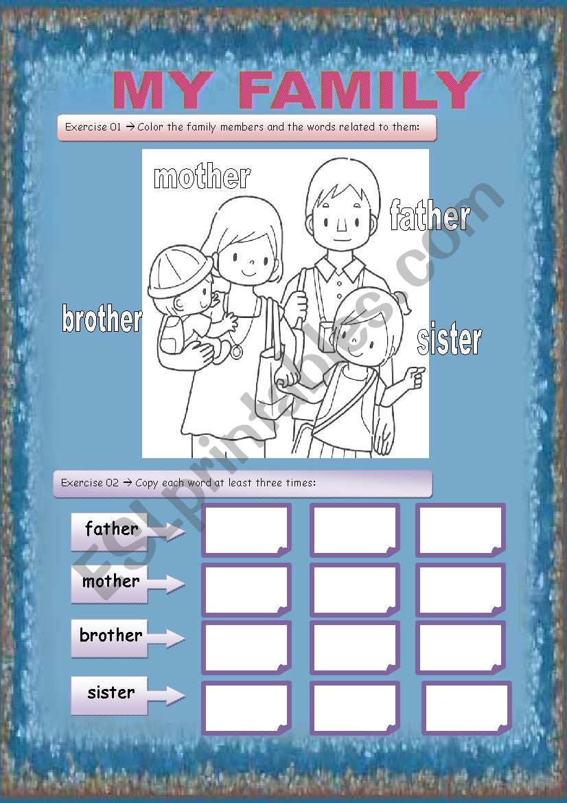 Activity for kids - My family worksheet