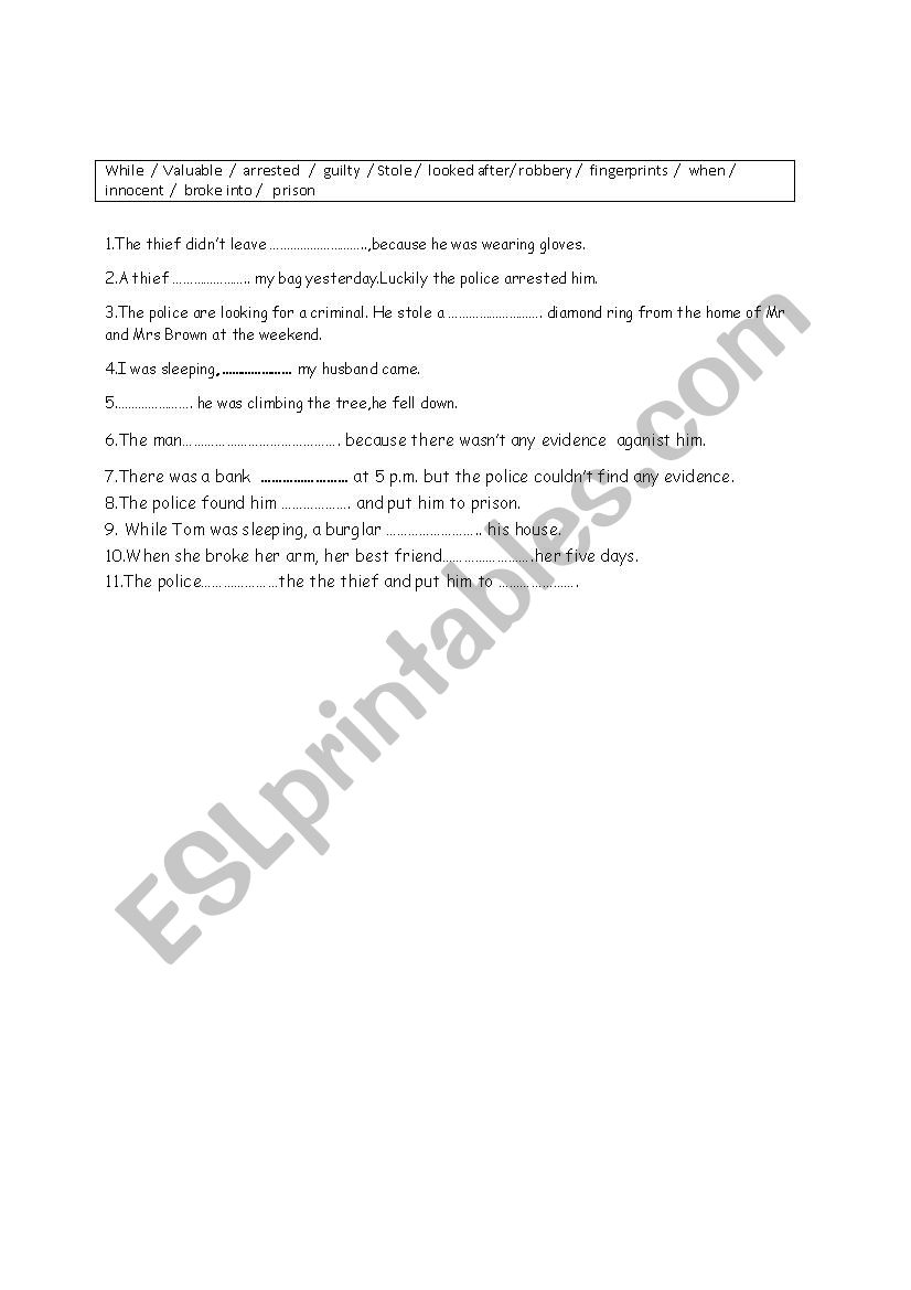 crime words worksheet