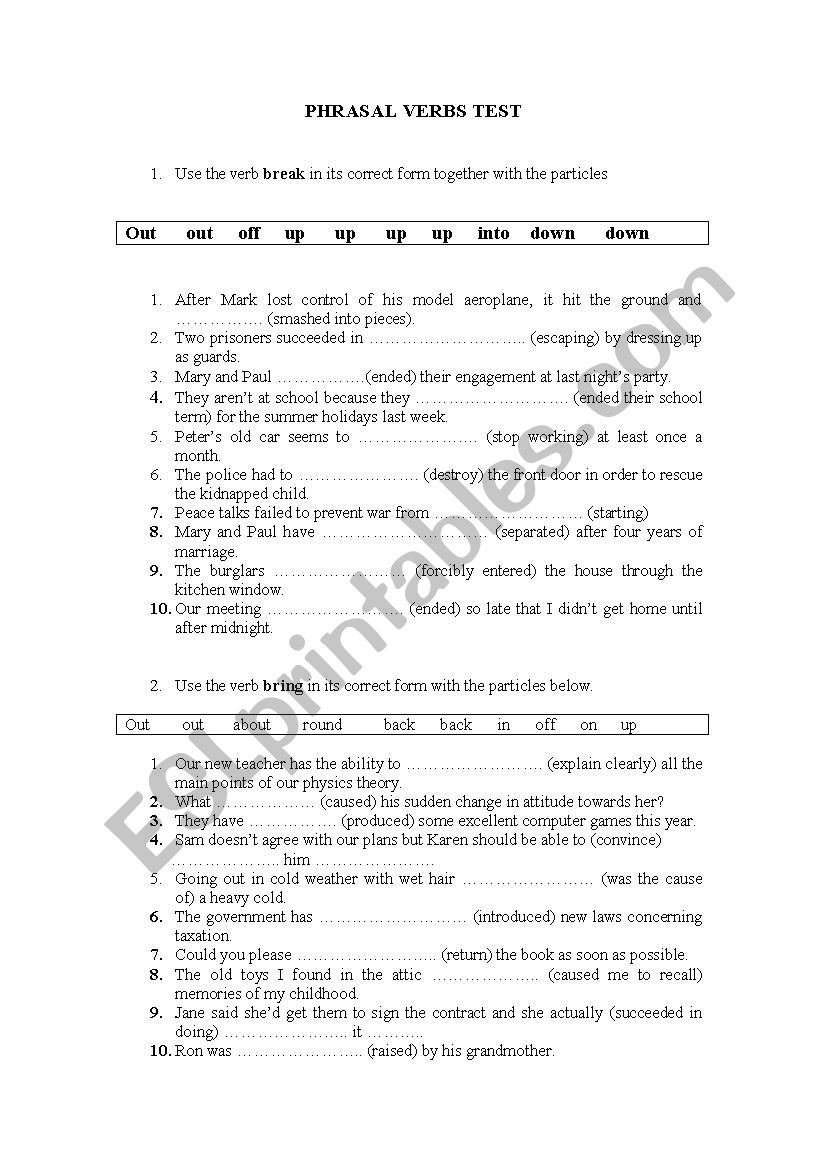 Phrasal Verbs Test worksheet