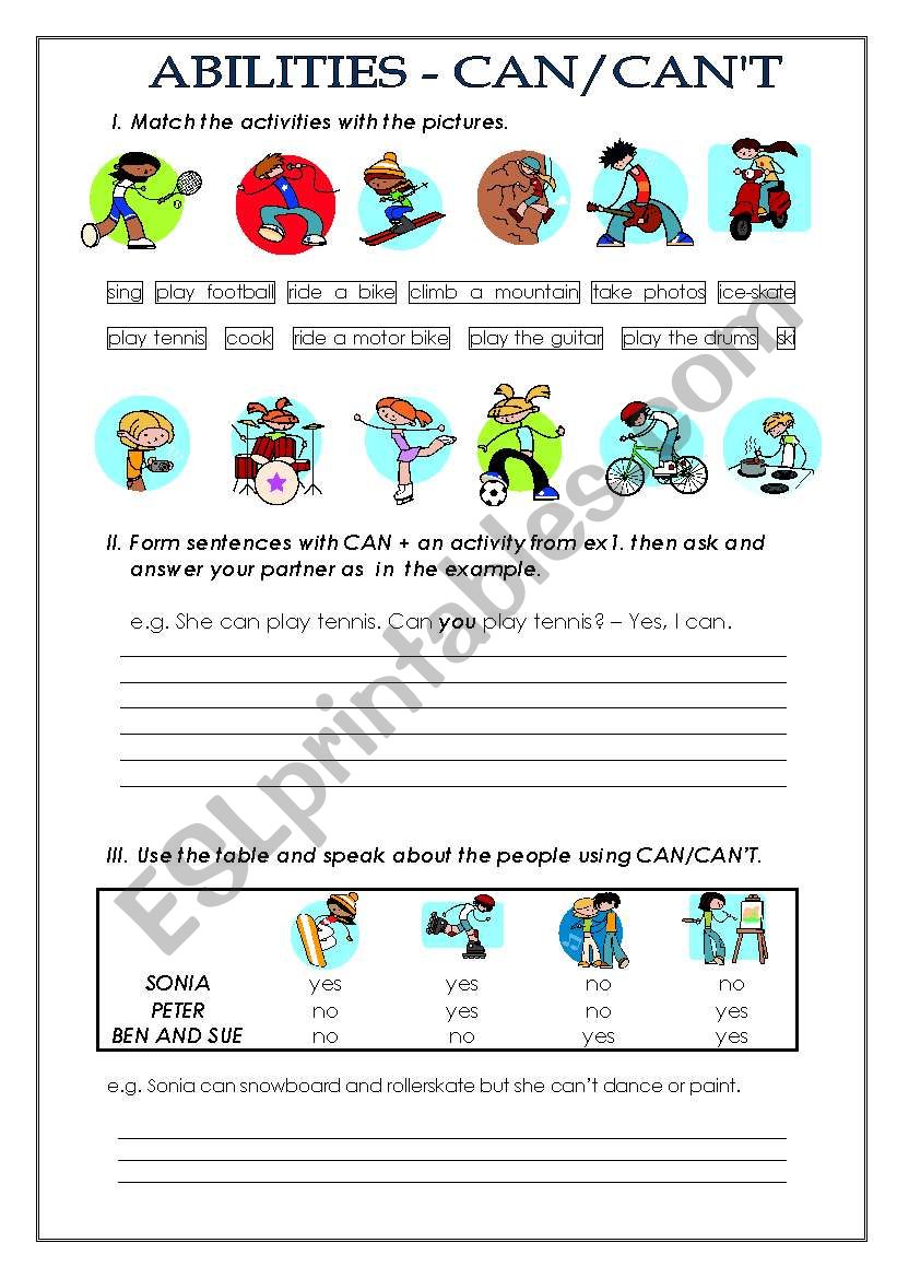 ABILITIES - CAN/CANÂ´T worksheet