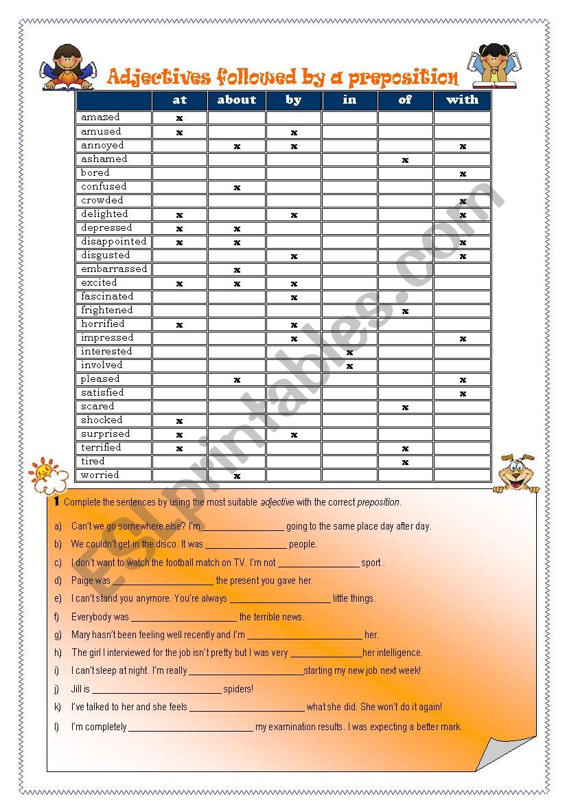 Adjectives followed by a preposition