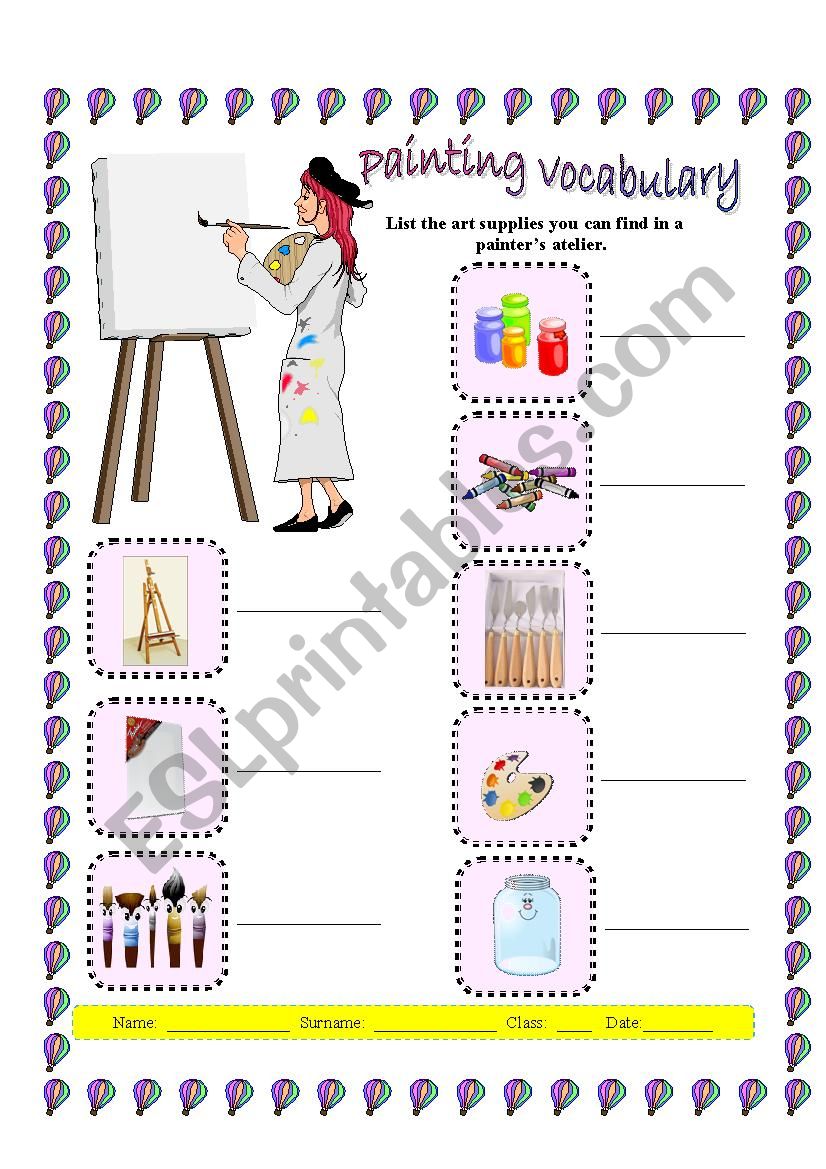 Painting vocabulary worksheet