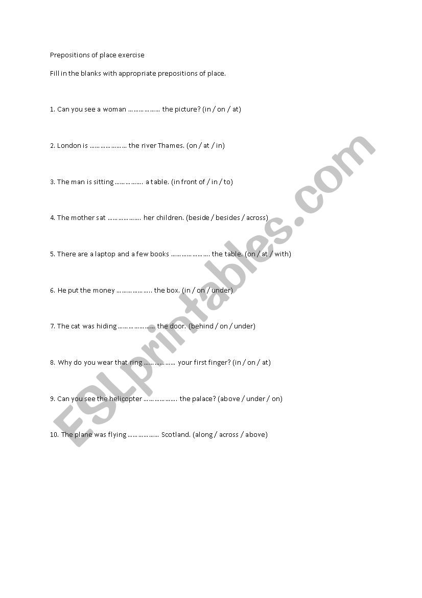 preposition worksheet