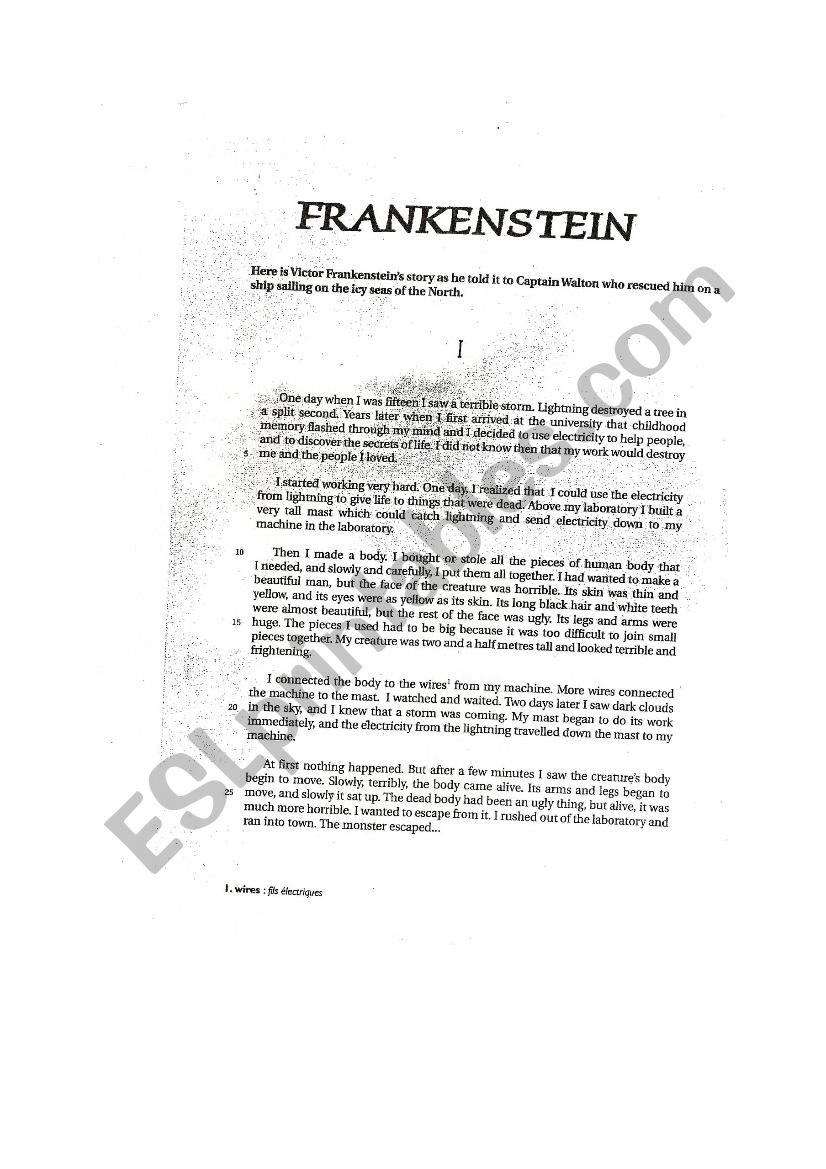 Reading Frankenstein PART 2 worksheet