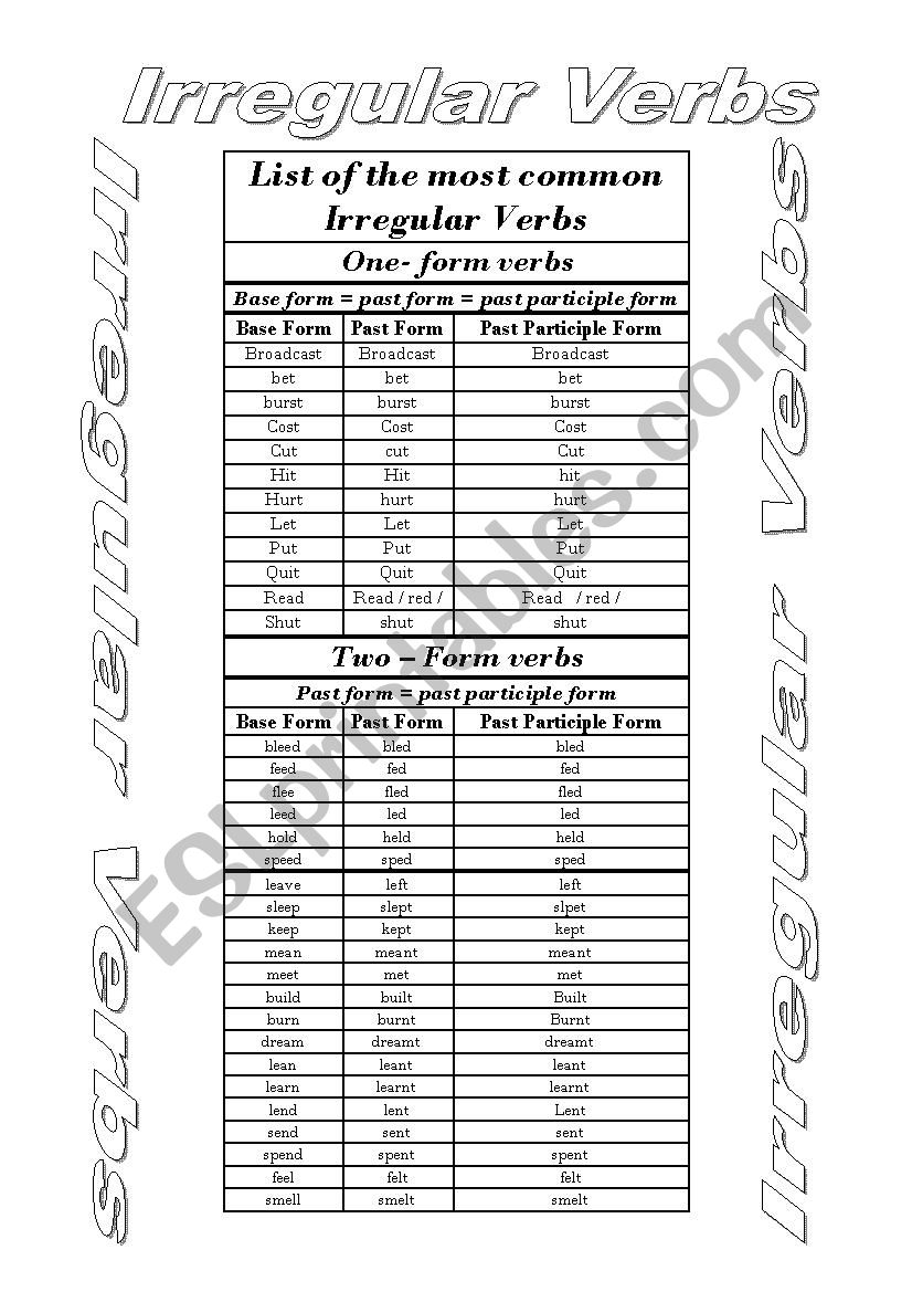 Irregular Verbs worksheet