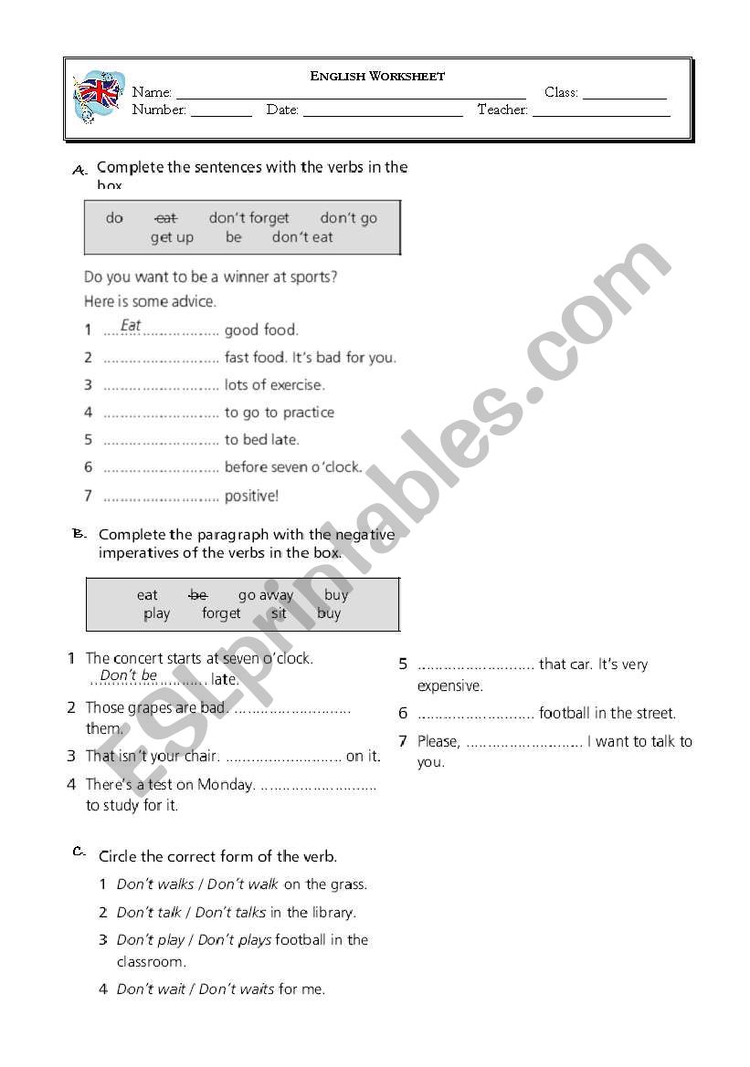 Imperative worksheet