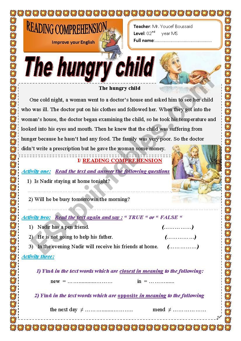 The hungry child worksheet