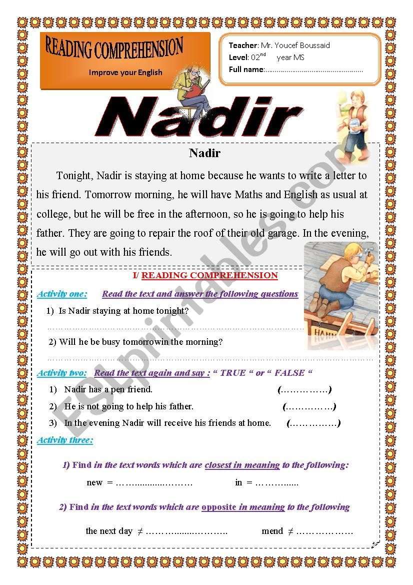 Nadir worksheet