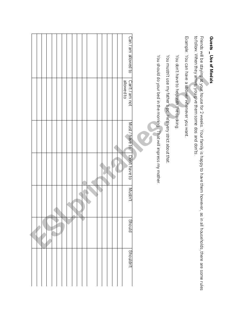 Guests  - Use of Modals  worksheet