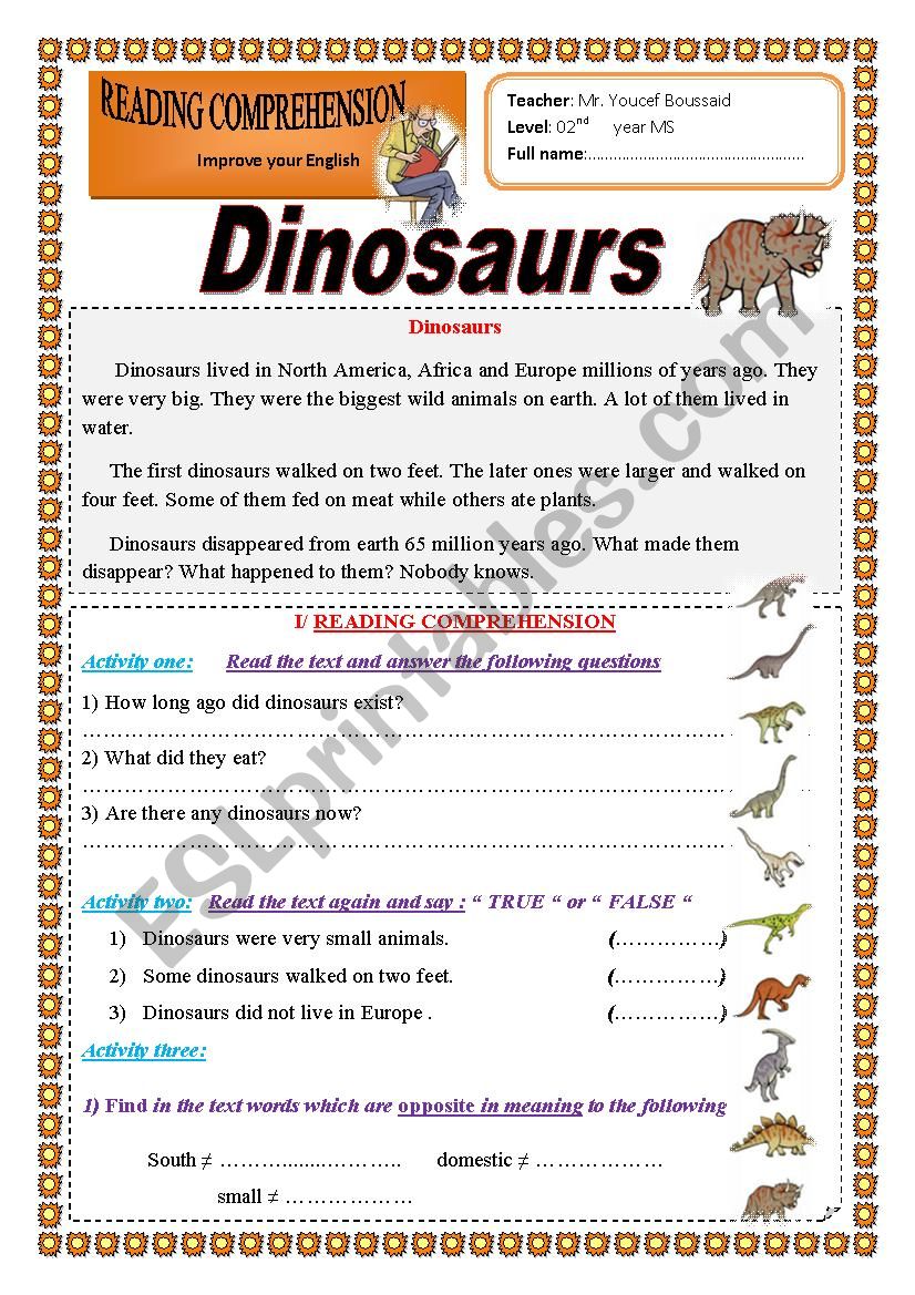 Dinosaurs worksheet