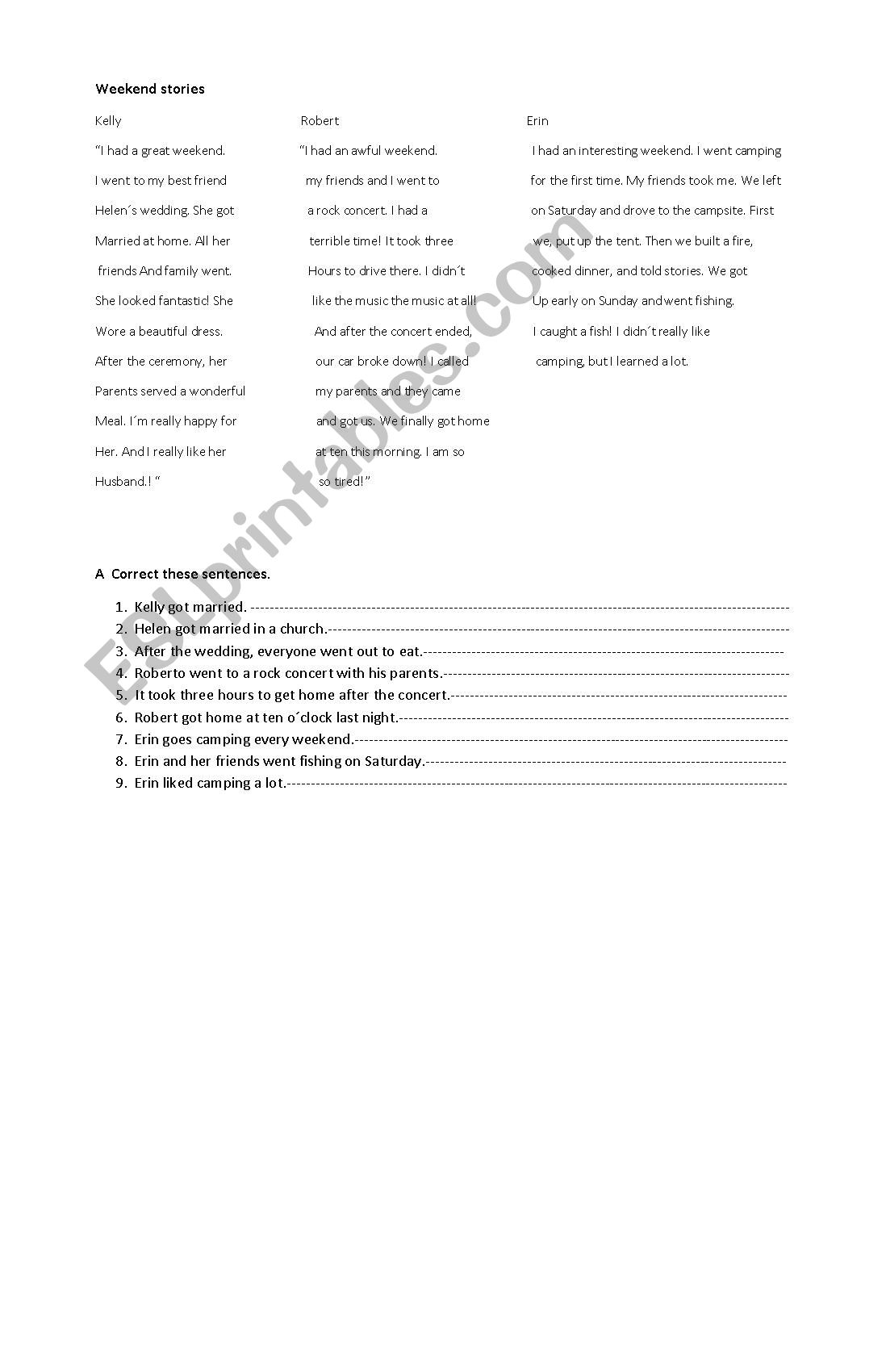 weekend stories  worksheet