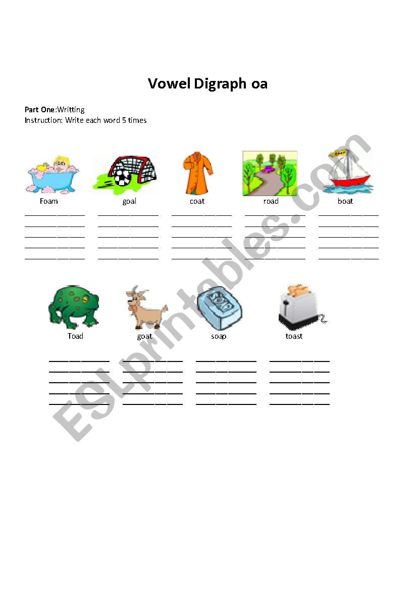 Vowel digraph oa worksheet