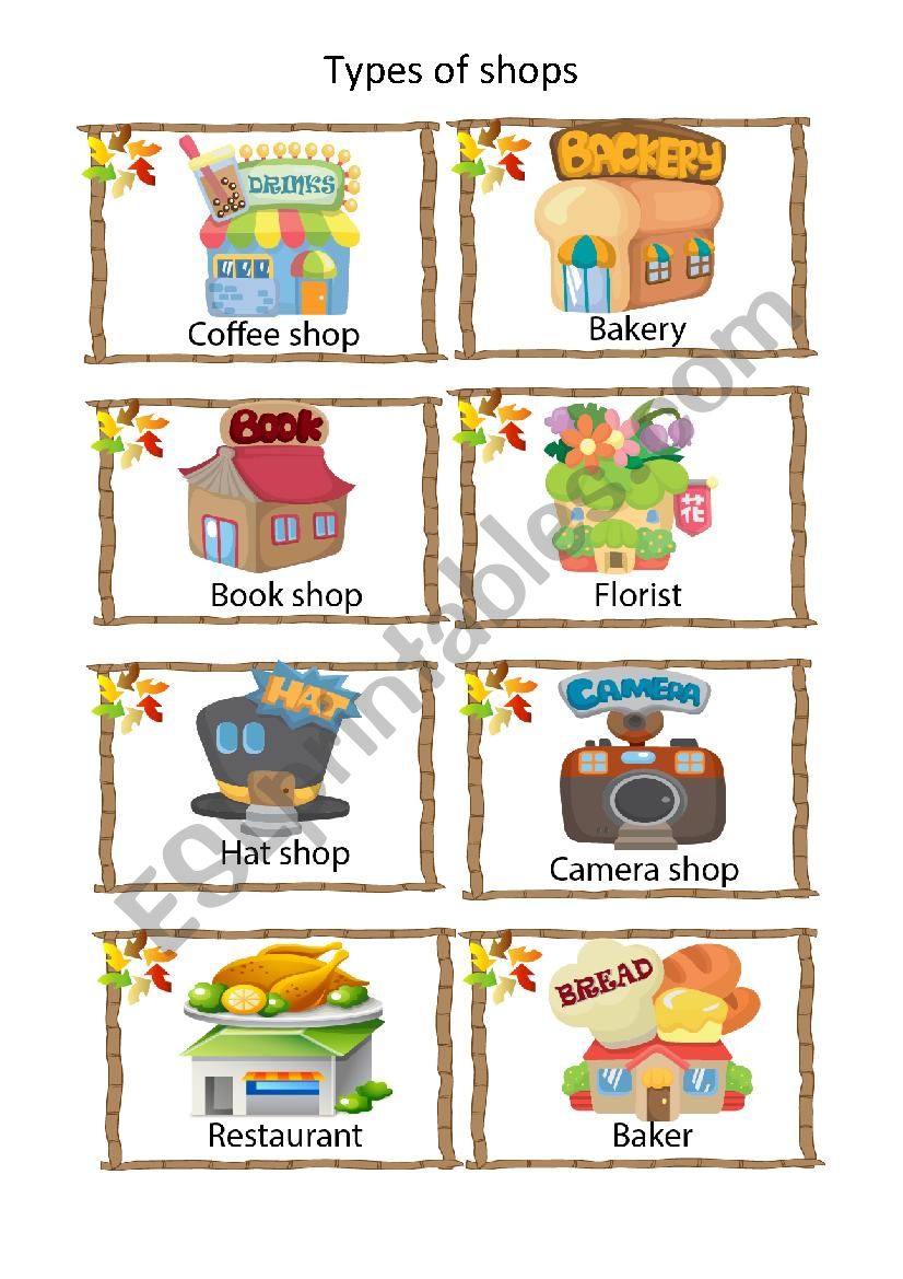 Types of shop worksheet