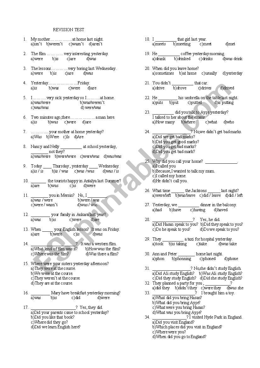 present simple- past simple worksheet