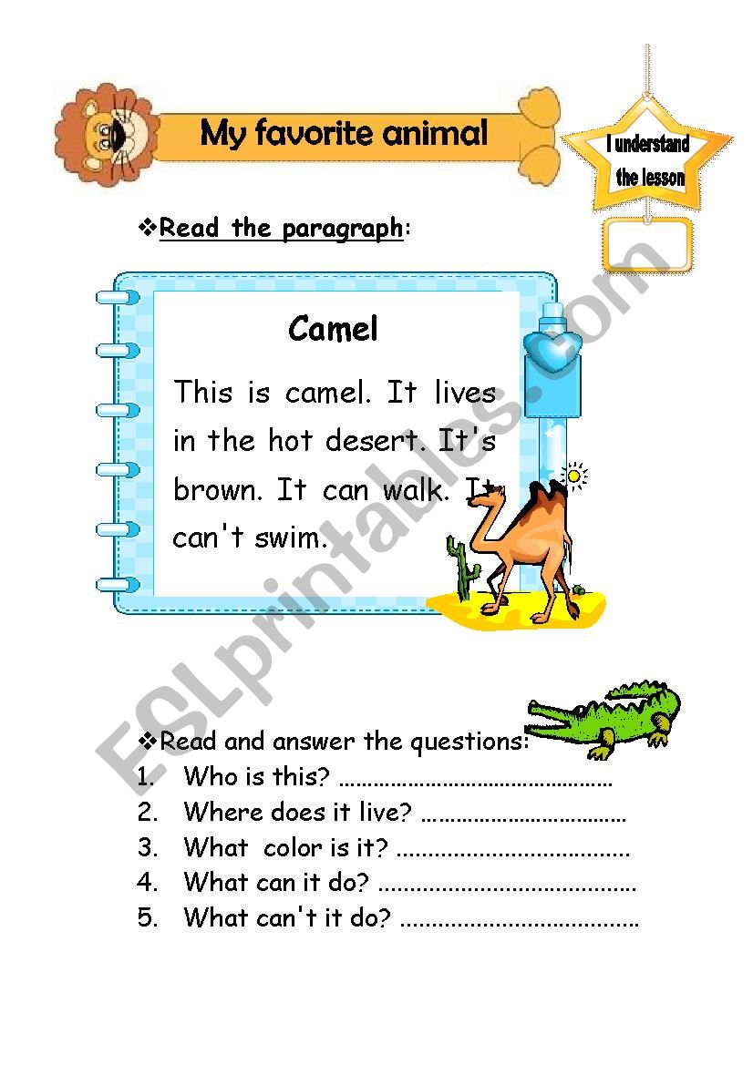 my favorite animals worksheet