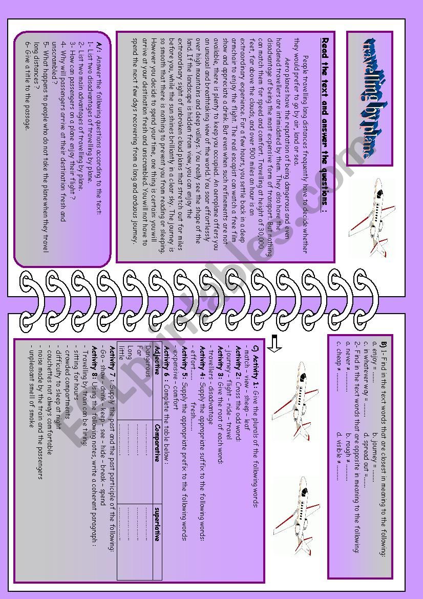 travelling by plane  worksheet